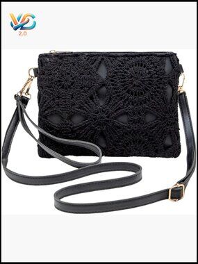 Crochet Hollow Out Crossbody Bag Small Zipper Shoulder Purse Summer Vacation